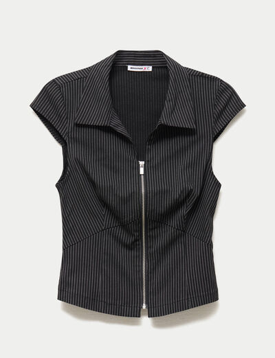 Chemise cintr&eacute;e manches courtes noir femme