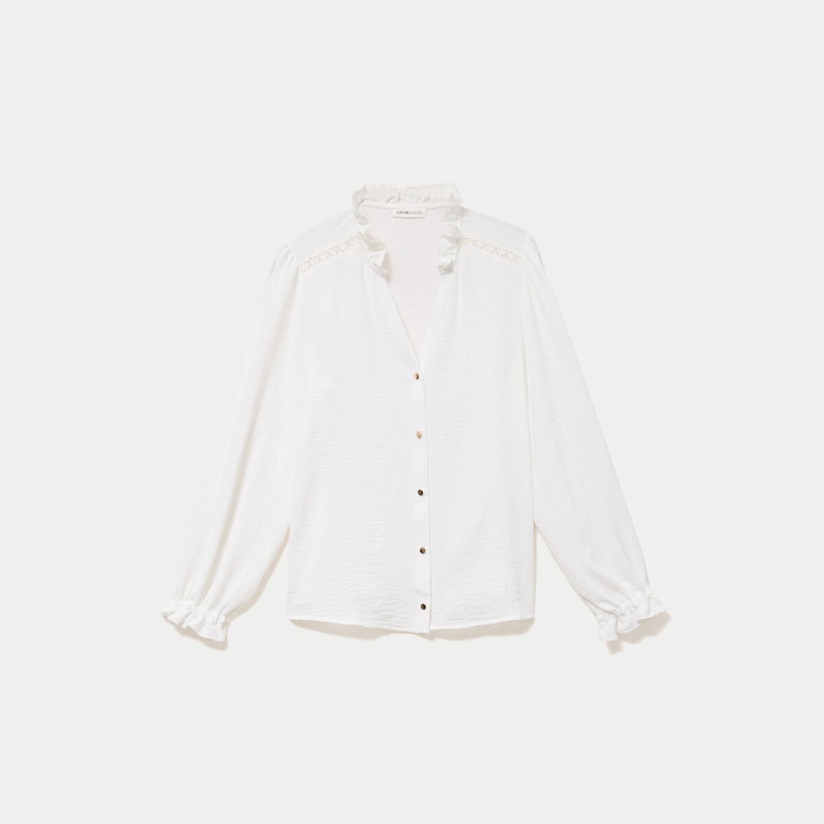 Blouse droite col v manches longues ecru femme