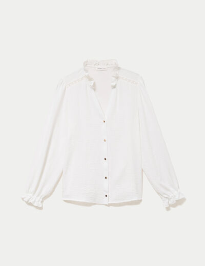 Blouse droite col v manches longues ecru femme