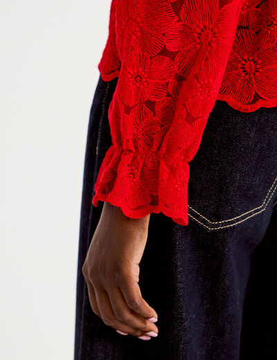 Blouse en dentelle d&eacute;collet&eacute; dos rouge femme
