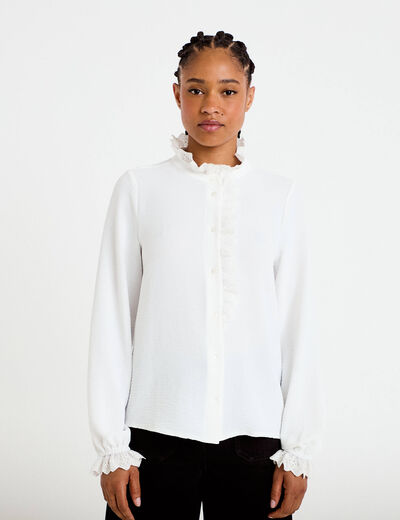 Chemise col montant manches longues ecru femme