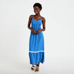 Robe longue &eacute;vas&eacute;e col v cr&ecirc;pe bleu fonc&eacute; femme