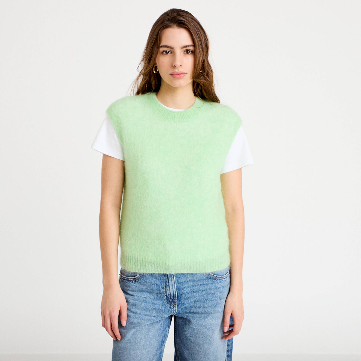 Pull sans manches vert pastel femme