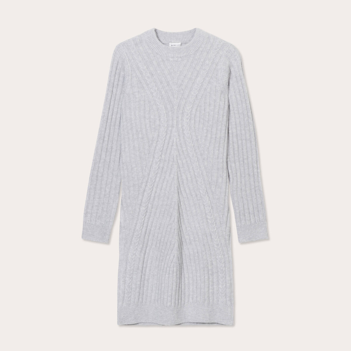 Robe pull &agrave; torsades gris clair femme