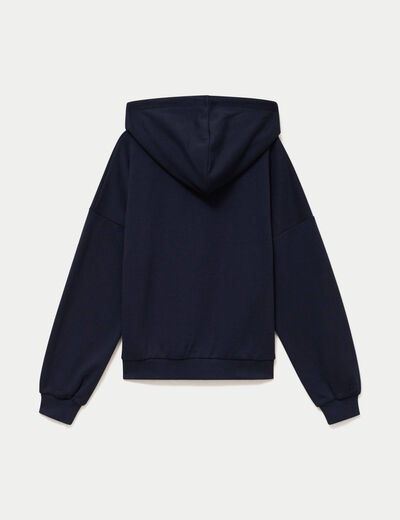 Sweat &agrave; capuche brod&eacute; manches longues bleu femme