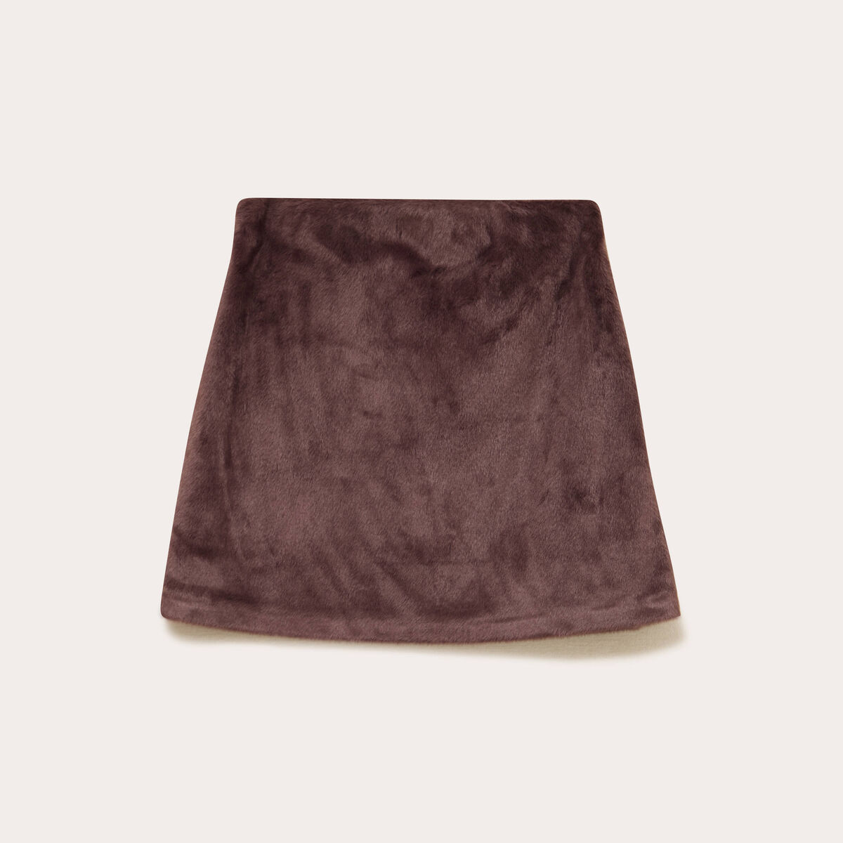 Jupe droite fausse fourrure marron fonc&eacute; femme