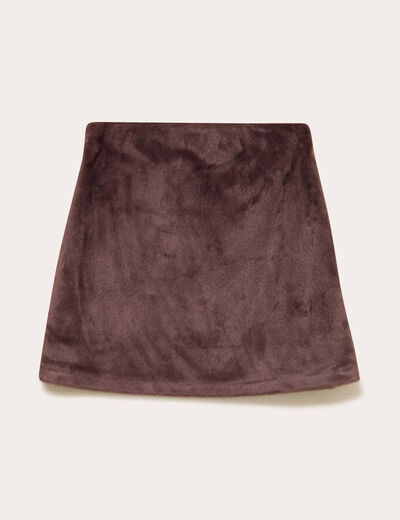 Jupe droite fausse fourrure marron fonc&eacute; femme