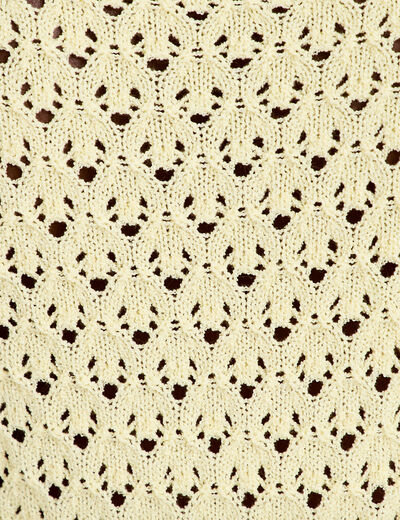 Gilet ajour&eacute; col v manches courtes jaune pastel femme
