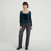 Top ajust&eacute; velours bleu canard femme