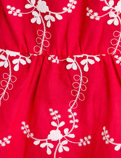 Blouse col v manches courtes brod&eacute;e rouge femme