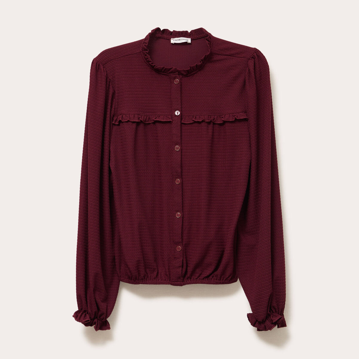 Blouse d&eacute;tails volants violet fonc&eacute; femme