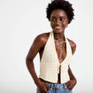 Top ajour&eacute; ecru femme