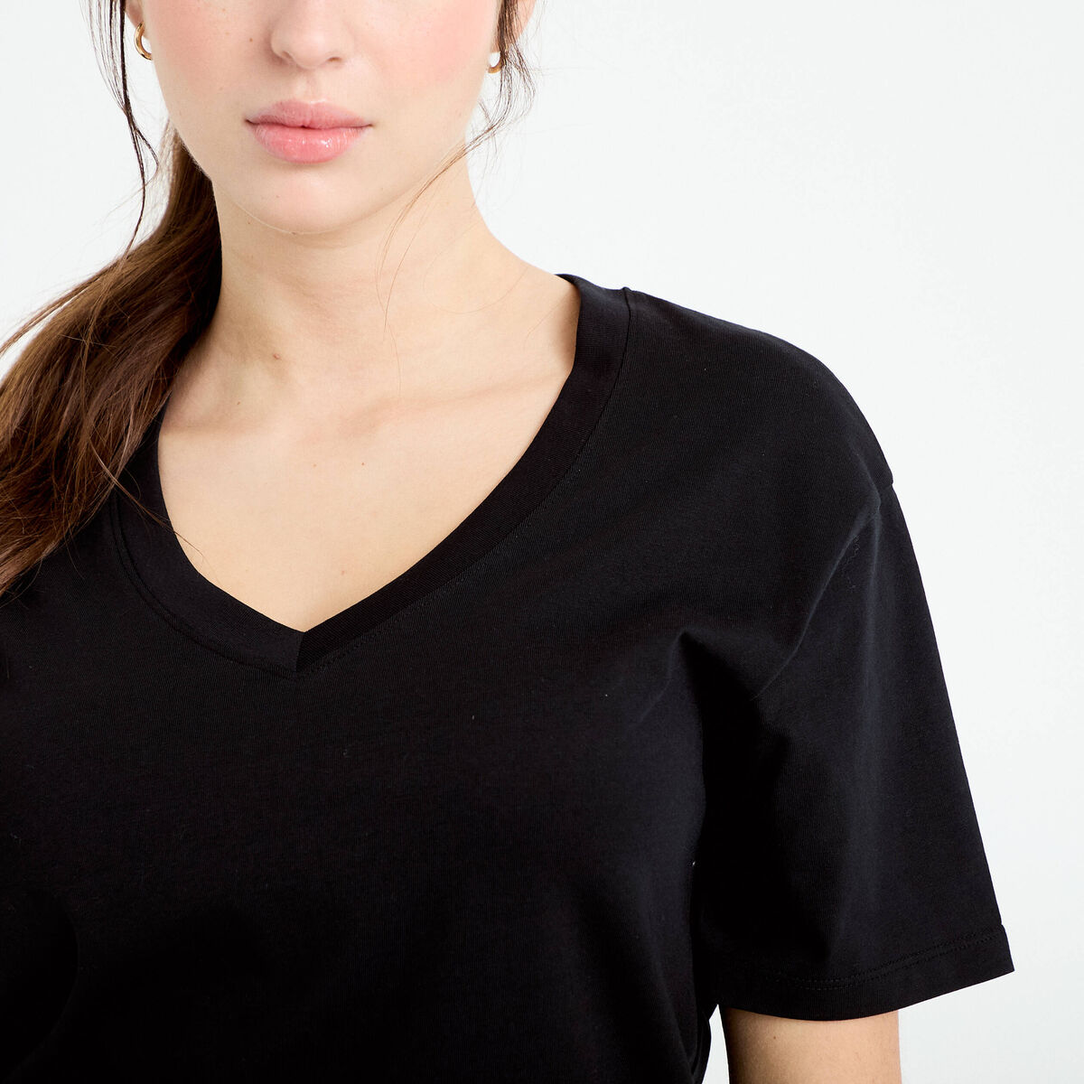 T-shirt col v manches courtes noir femme