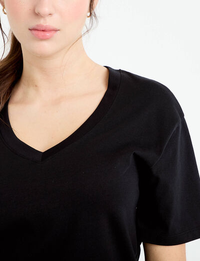 T-shirt col v manches courtes noir femme