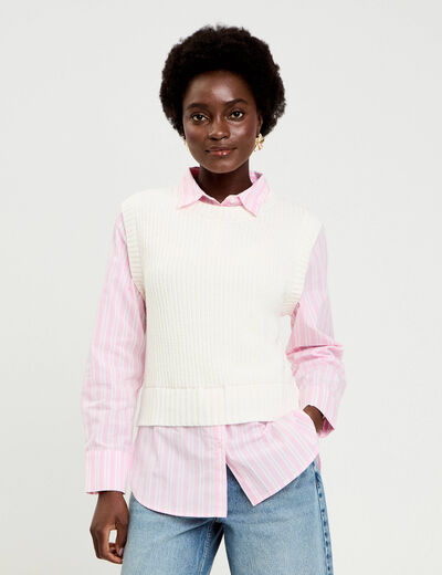 Pull chemise 2-en-1 ecru femme