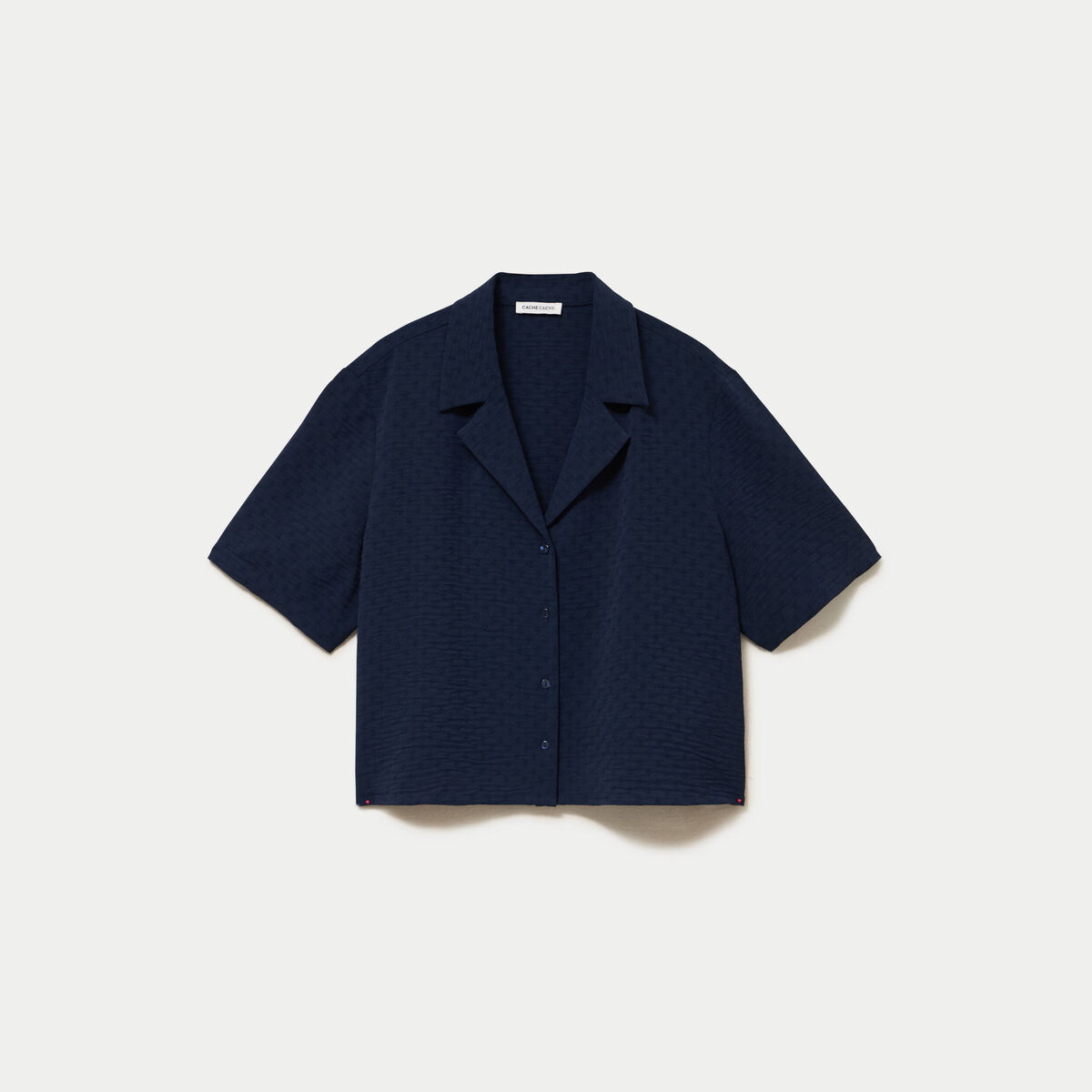 Chemise droite cropped col classique bleu marine femme