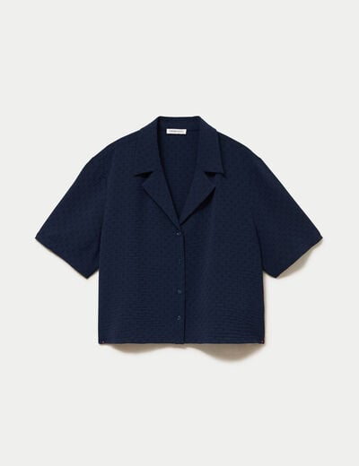 Chemise droite cropped col classique bleu marine femme