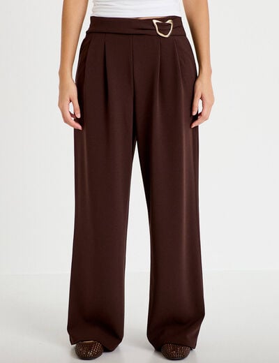 Pantalon bootcut avec ceinture marron fonc&eacute; femme