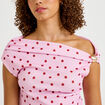 Top pliss&eacute; col bardot sans manches rose clair femme