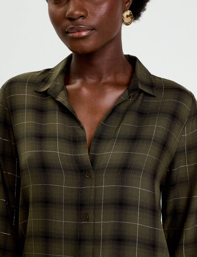 Chemise &agrave; carreaux fils m&eacute;tallis&eacute;s vert menthe femme