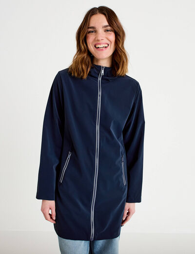 Parka &agrave; capuche manches longues bleu marine femme