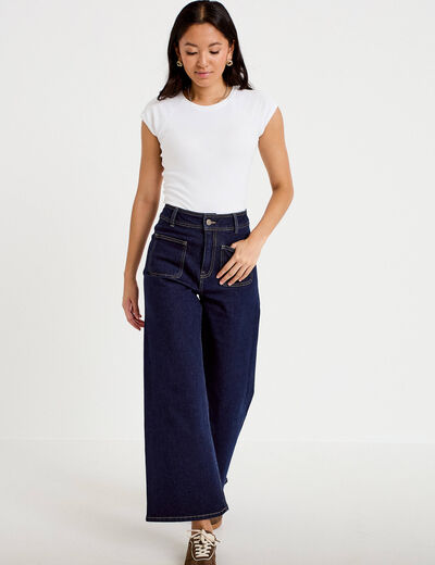Jean wide leg cropped taille haute denim brut femme