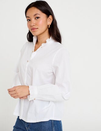Chemise droite manches longues ecru femme