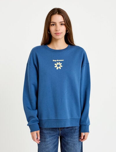 Sweat oversize col rond manches longues bleu fonc&eacute; femme
