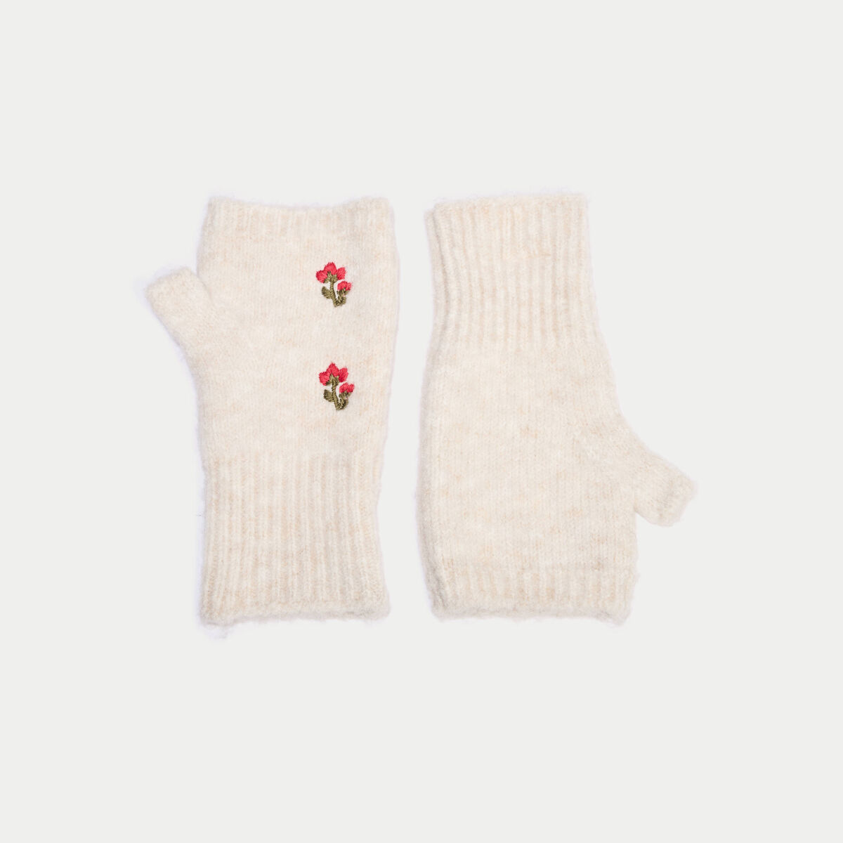 Mitaines avec broderie ecru femme