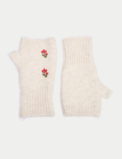 Mitaines avec broderie ecru femme
