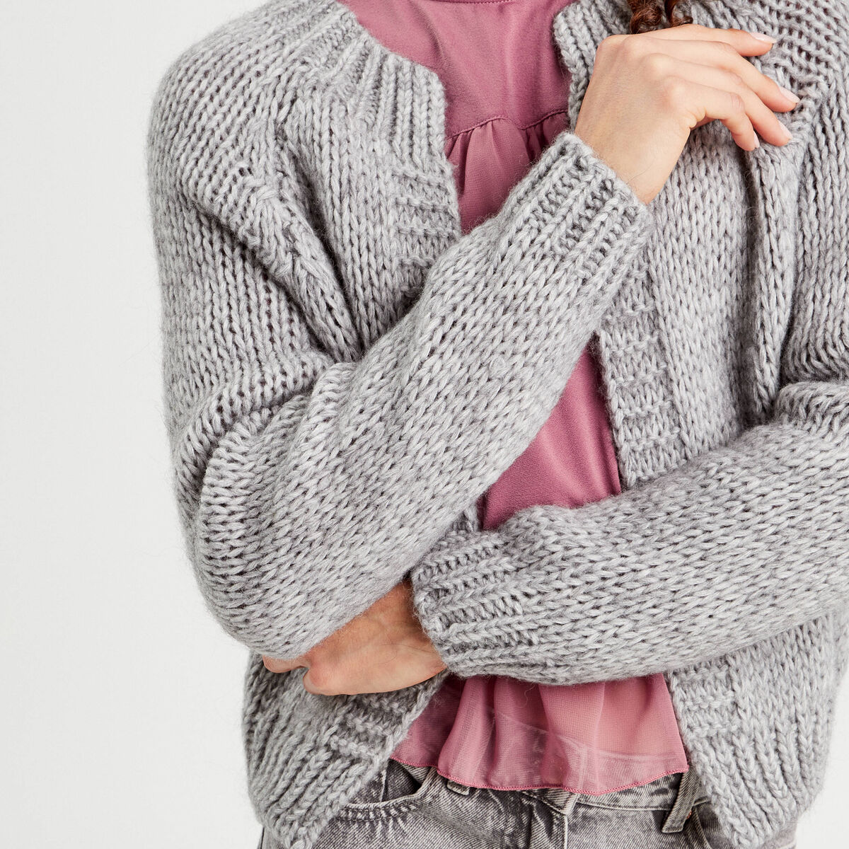 Gilet manches longues gris clair femme