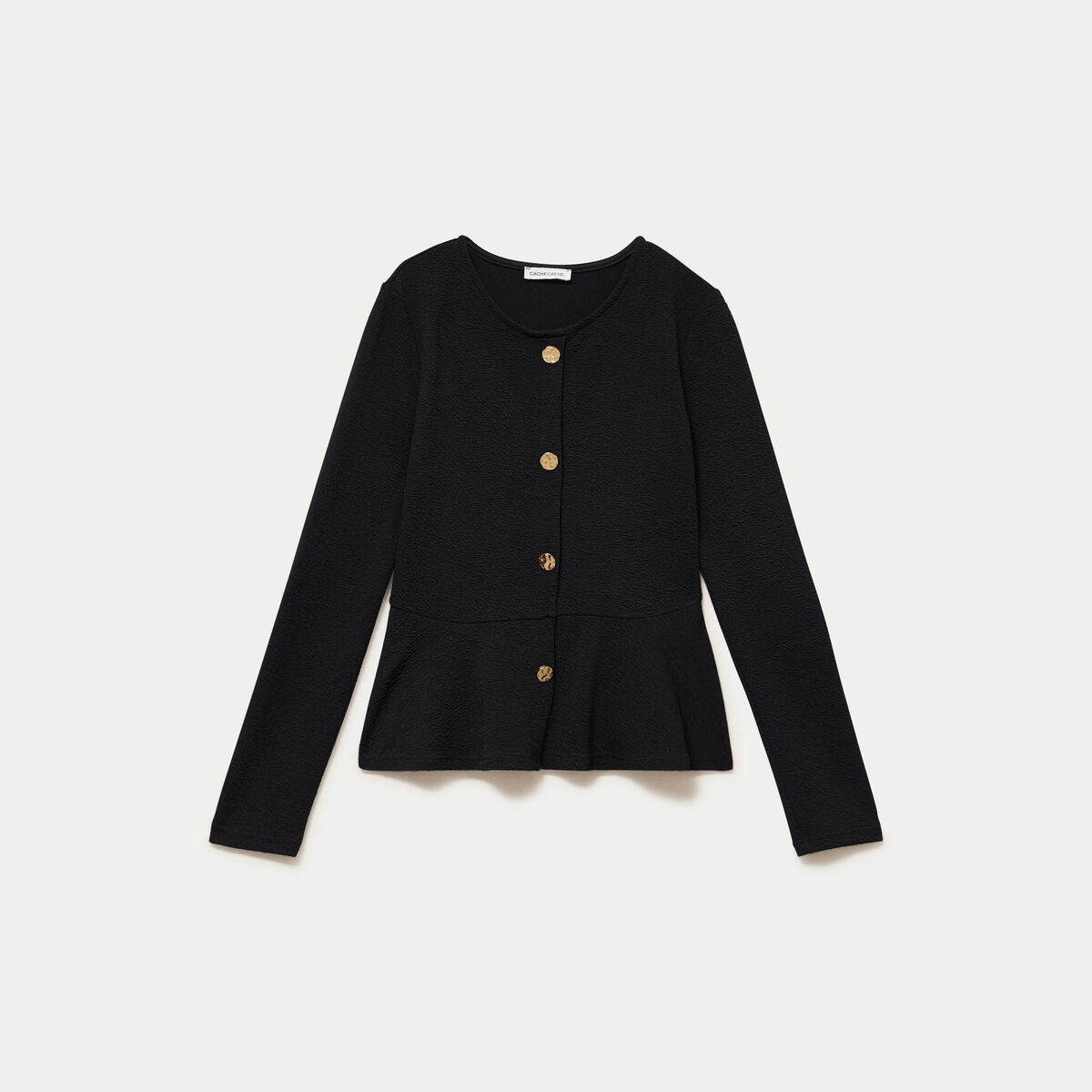 Top p&eacute;plum ajust&eacute; manches longues noir femme
