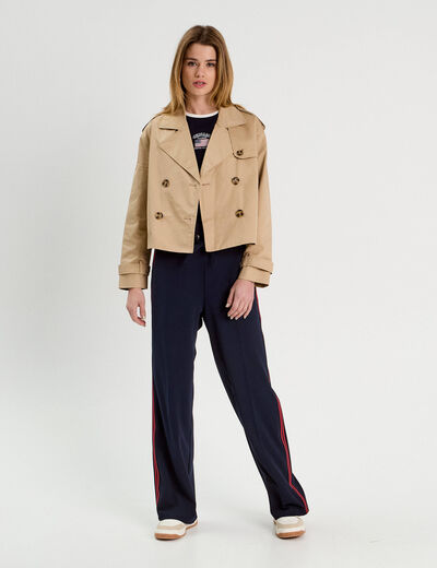 Trench court boutonn&eacute; sable femme