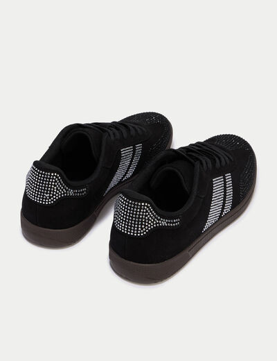 Baskets basses &agrave; lacets denim noir enduit femme