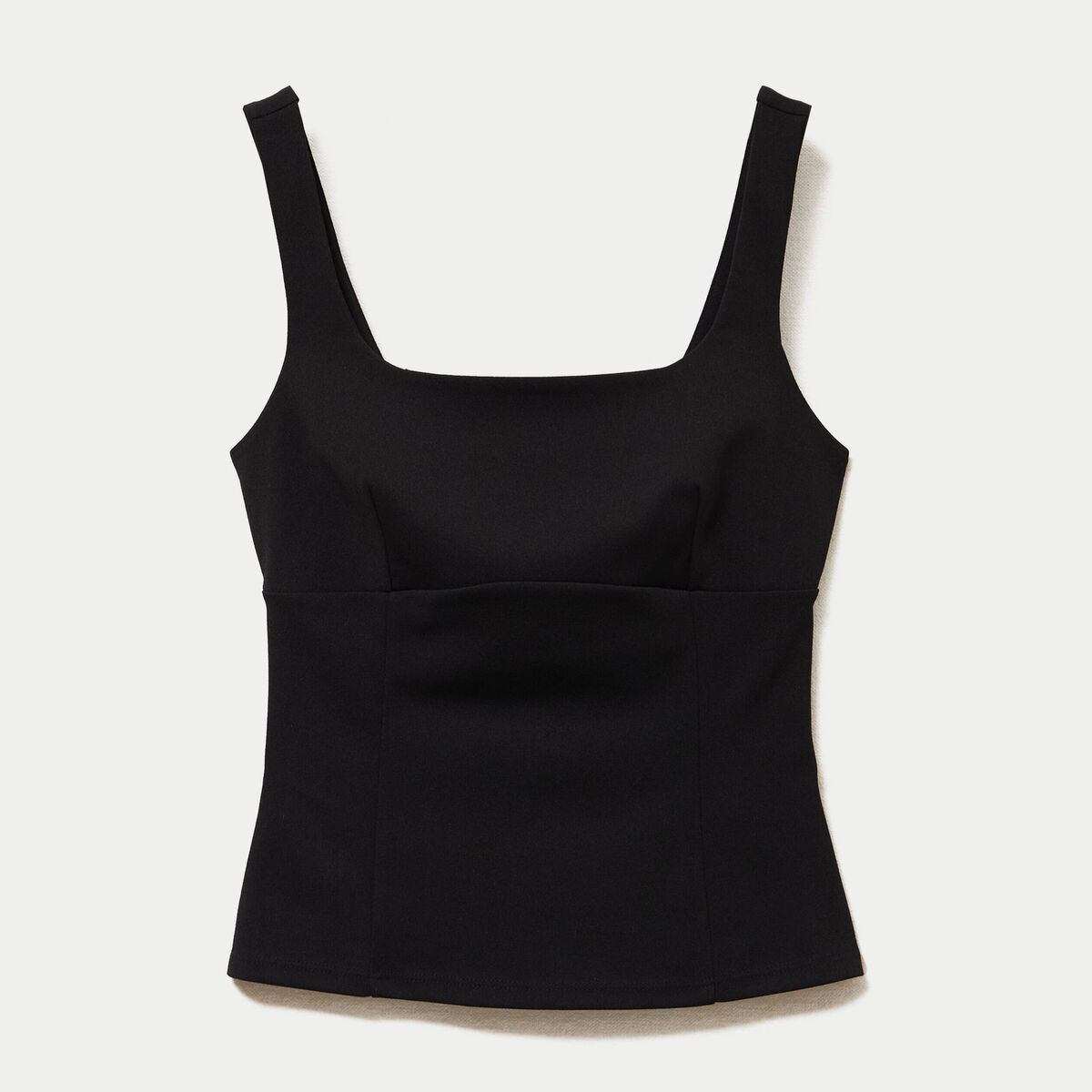 Top cintr&eacute; sans manches col carr&eacute; noir femme