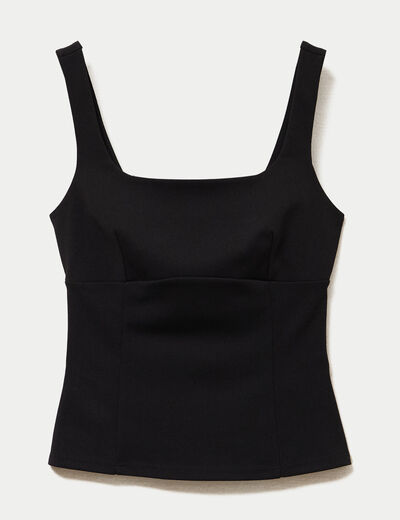 Top cintr&eacute; sans manches col carr&eacute; noir femme