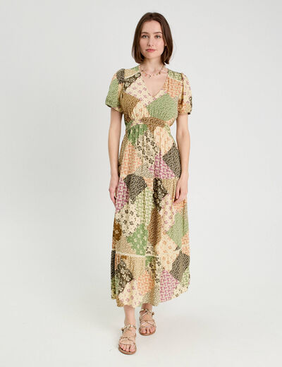 Robe longue &eacute;vas&eacute;e beige femme