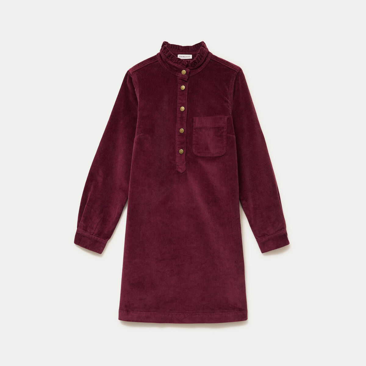 Robe droite velours col montant bordeaux femme