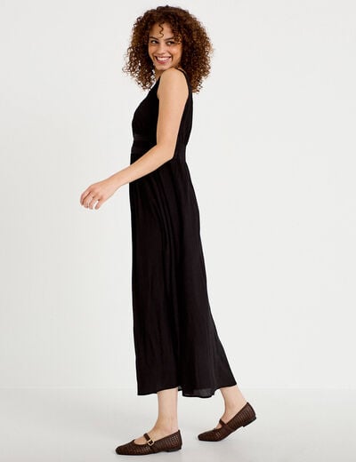 Robe longue &eacute;vas&eacute;e col v sans manches noir femme