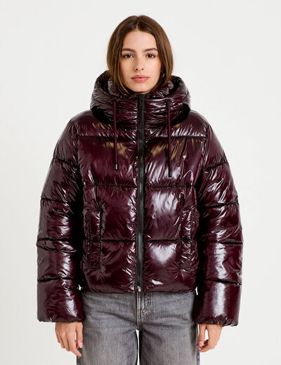 Doudoune bas resserr&eacute; manches longues violet fonc&eacute; femme
