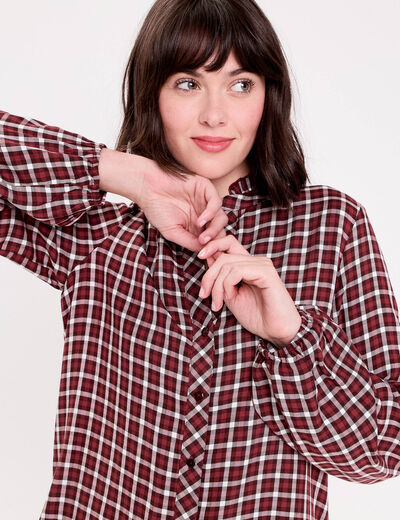 Blouse col montant manches longues bordeaux femme