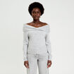 Pull col bardot manches longues gris clair femme