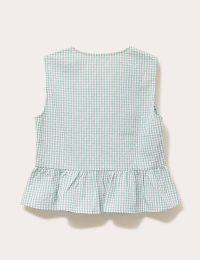 Blouse sans manches col V broderie vert kaki femme