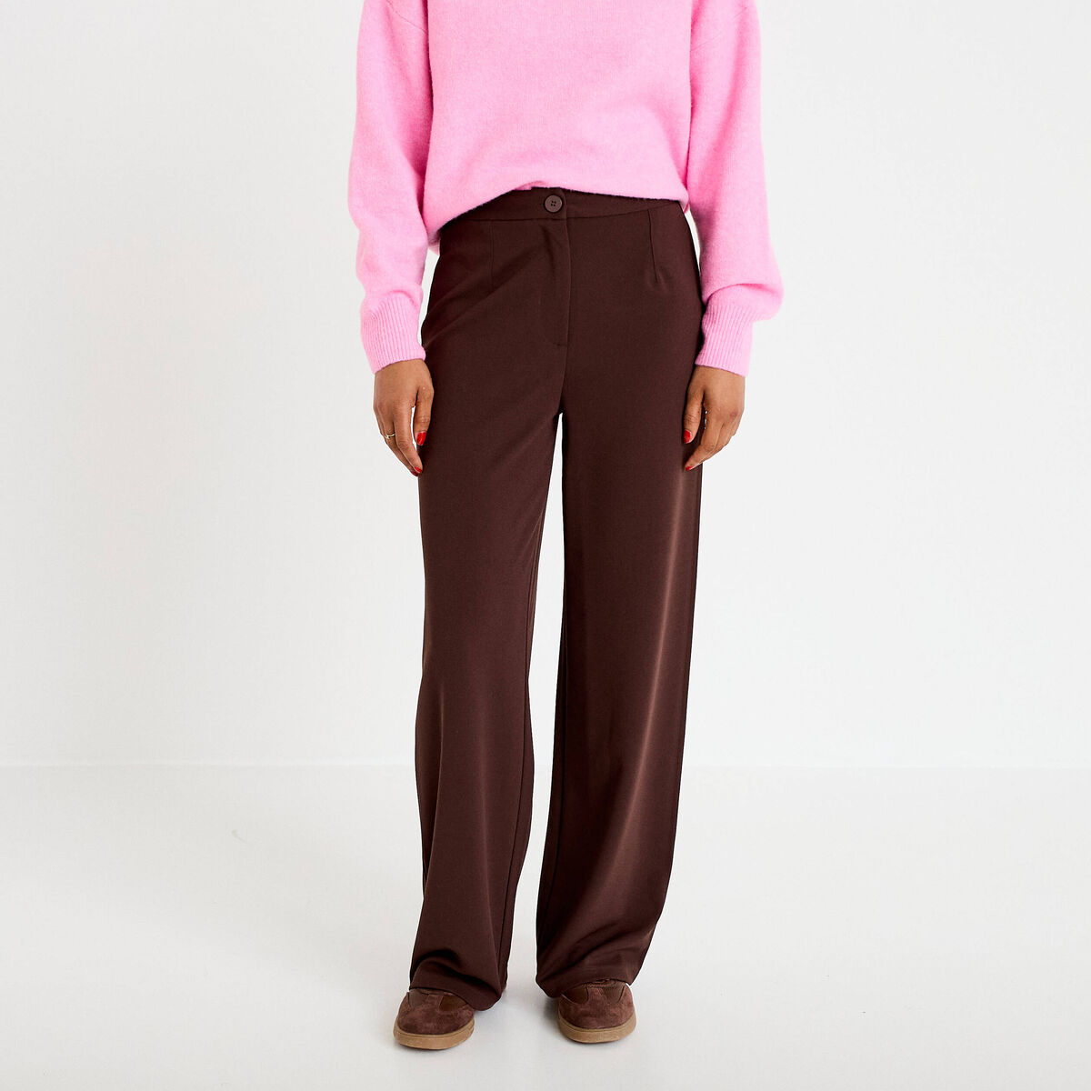 Pantalon large marron fonc&eacute; femme