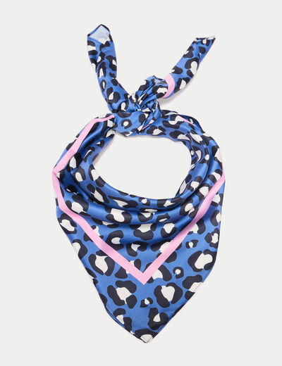 Foulard carr&eacute; satin bleu fonc&eacute; femme