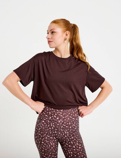 T-shirt manches courtes activewear marron fonc&eacute; femme