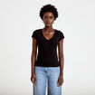 T-shirt ajust&eacute; col v manches courtes noir femme