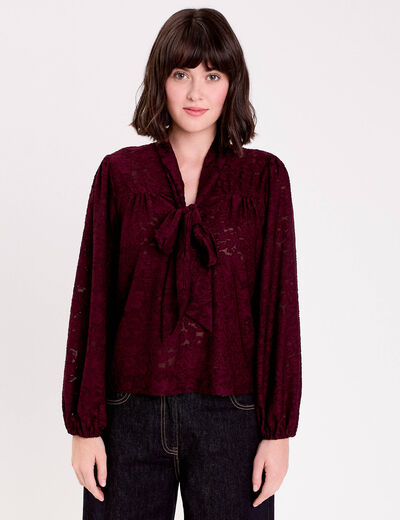 Blouse col lavalli&egrave;re bordeaux femme