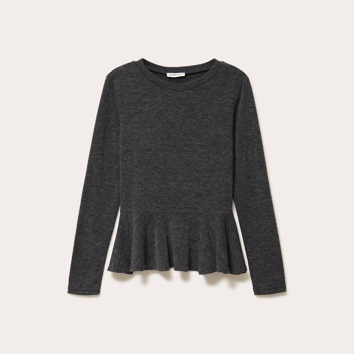 Pull ajust&eacute; court manches longues gris fonc&eacute; femme
