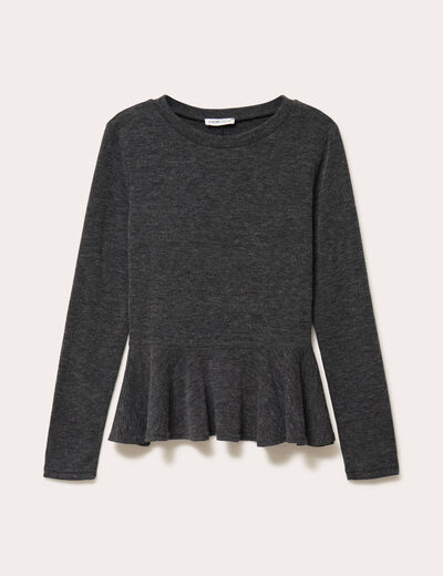 Pull ajust&eacute; court manches longues gris fonc&eacute; femme